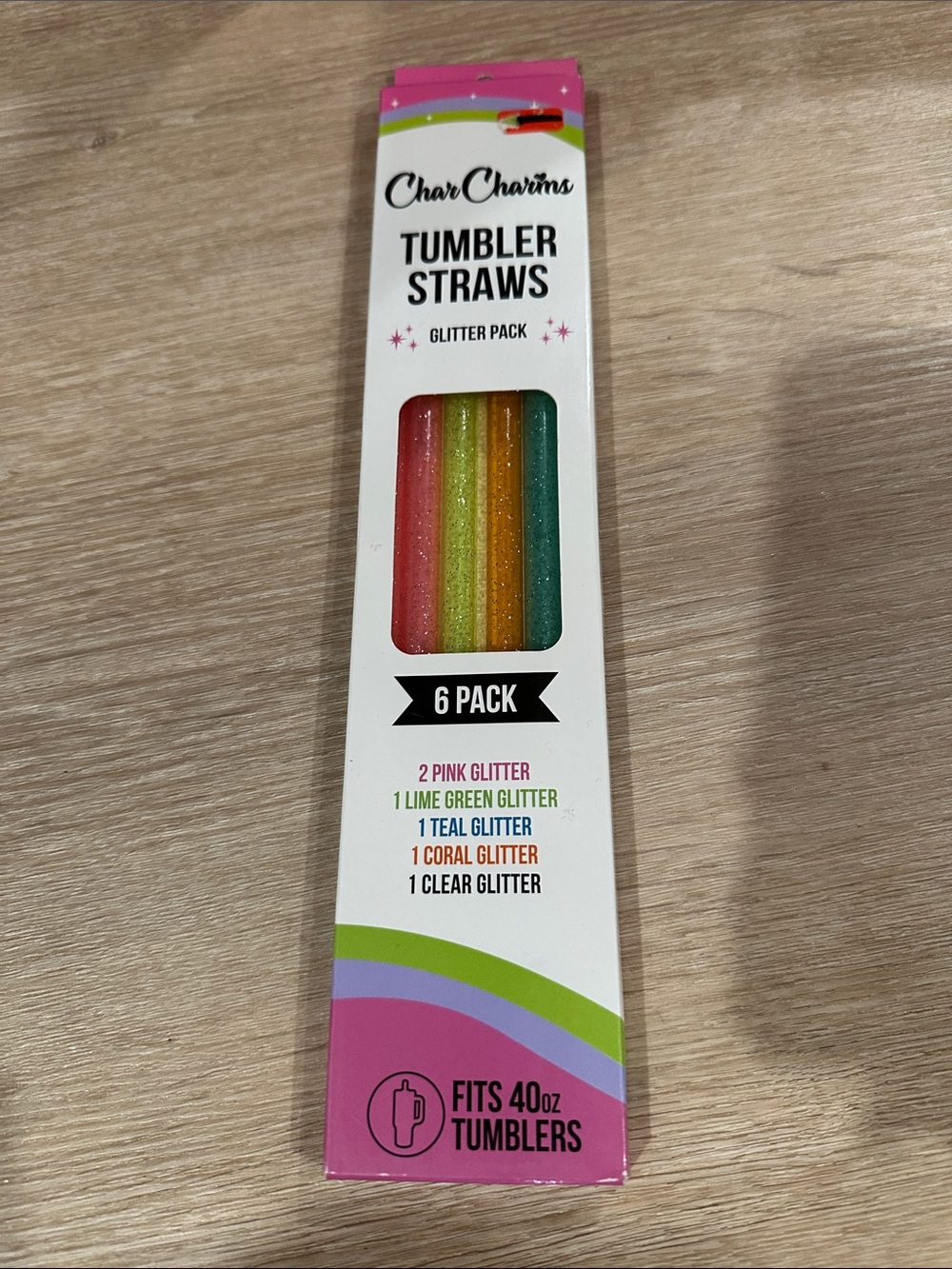 Char Charms Tumbler Straws 40oz Glitter 6-pack NEW water bottle straws sparkle